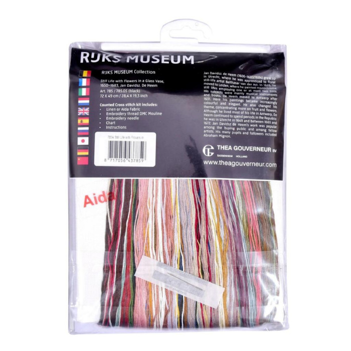 T785A Thea Gouverneur Набір для вишивки рахунковим хрестиком - Квіти в вазі Still Life with Flowers in a glass Vase 70x100 см, Aida 18