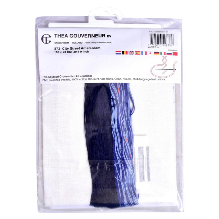 T873 Thea Gouverneur Набір для вишивки рахунковим хрестиком - Міська вулиця Амстердама City Street Amsterdam, 23x100 см, рівномірка 32 ct
