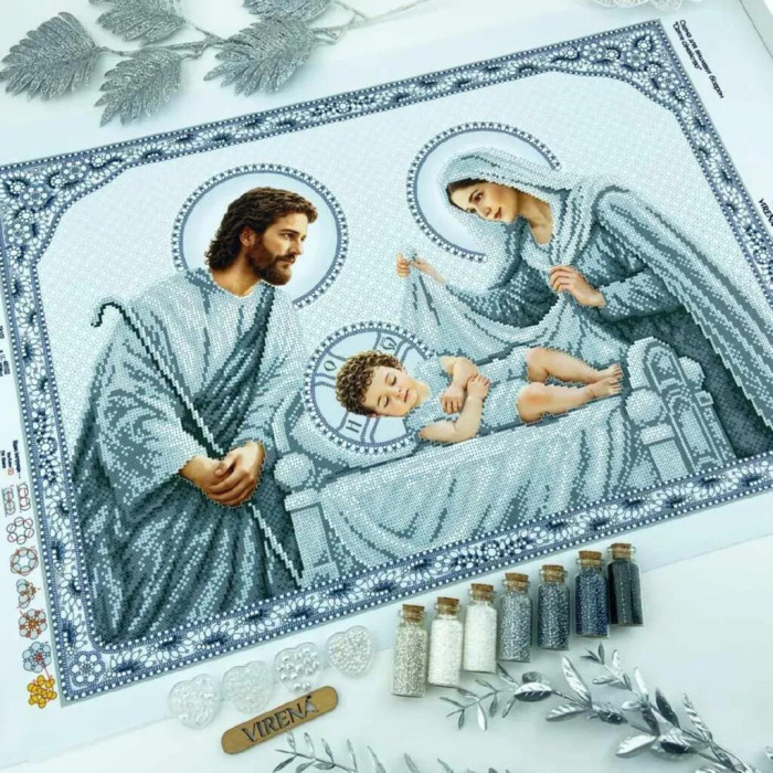 ТБ_А2Р_108 Virena Набір для вишивки бісером - Святе сімейство в сріблі 58x41 см, габардин