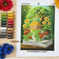 ТБ_А3Н_568 Virena Набір для вишивки бісером - Літо - книжка і будиночок 27х36,5 см (габардин)