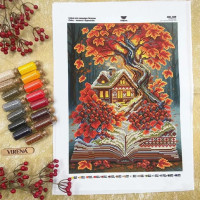 ТБ_А3Н_569 Virena Набір для вишивки бісером - Осінь - книжка і будиночок 27х36,5 см (габардин)