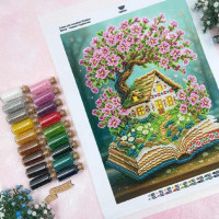 ТБ_А3Н_571 Virena Набір для вишивки бісером - Весна - книжка і будиночок 27х36,5 см (габардин)