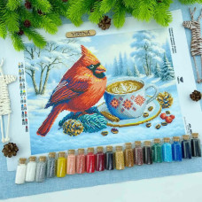 ТБ_А3Н_580 Virena Набір для вишивки бісером - Кардинал червоний з кавою 36,5x27 см (габардин)