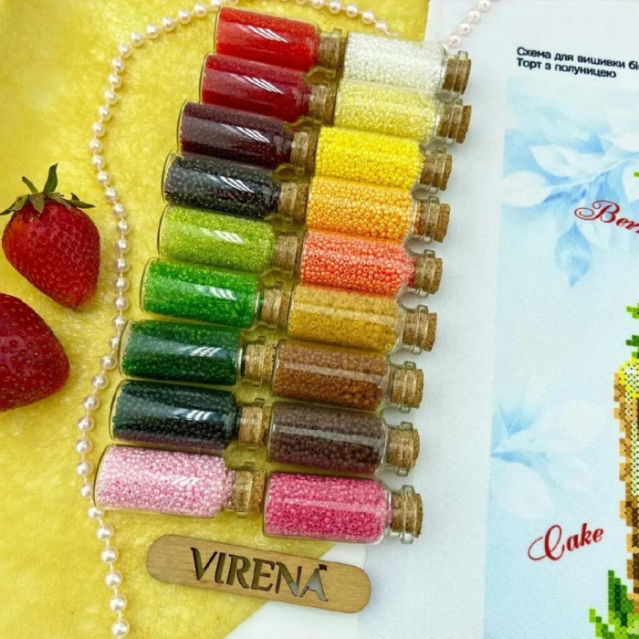 ТБ_А3Н_592 Virena Набір для вишивки бісером - Торт з полуницею 36,5x27 см (габардин)