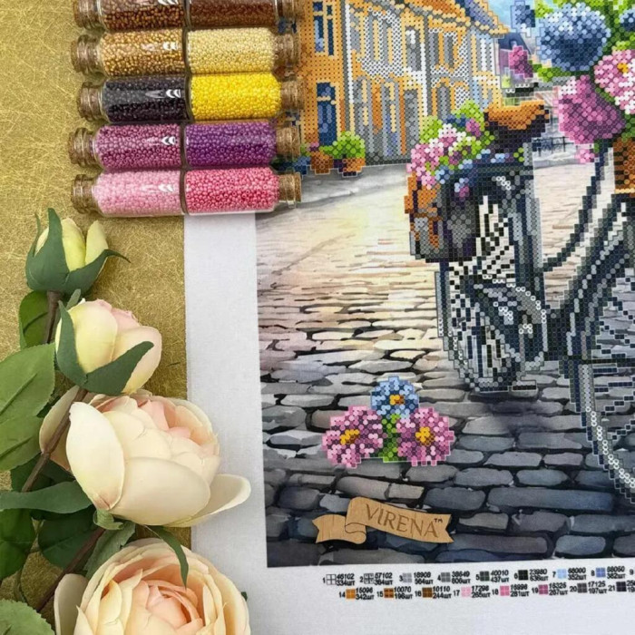 ТБ_А3Н_594 Virena Набір для вишивки бісером - Велосипед з квітами 36,5x27 см (габардин)