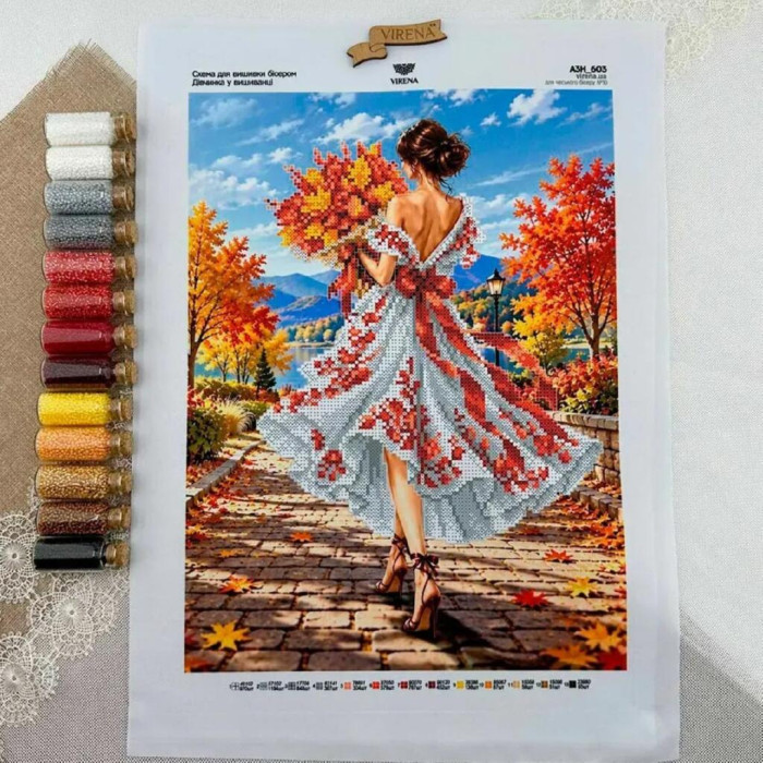 ТБ_А3Н_603 Virena Набір для вишивки бісером - Дівчина у вишиванці, 27x36,5 см (габардин)