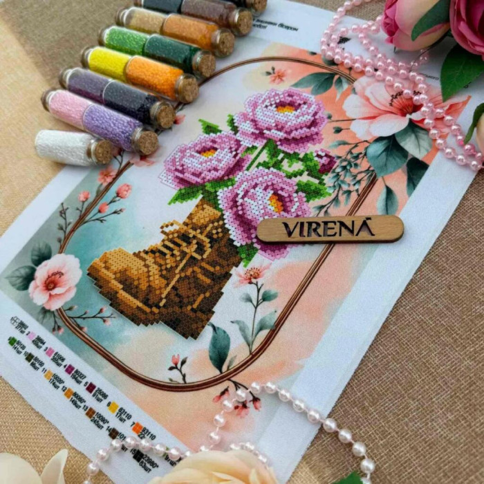 ТБ_А4Н_617 Virena Набір для вишивки бісером - Троянди в чоботі19х23,5 см (габардин)