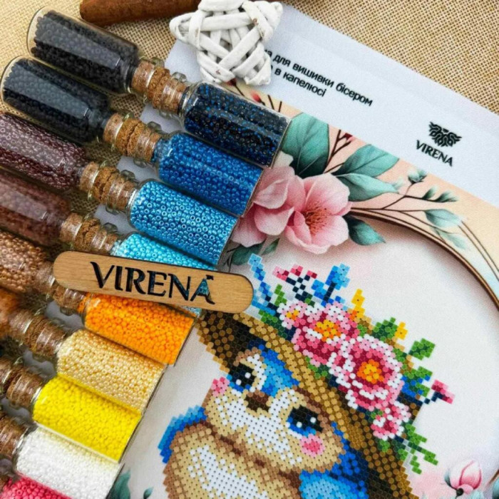 ТБ_А4Н_618 Virena Набір для вишивки бісером - Пташка в капелюсі 19х23,5 см (габардин)