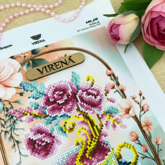 ТБ_А4Н_619 Virena Набір для вишивки бісером - Квіти у чашці 19х23,5 см (габардин)