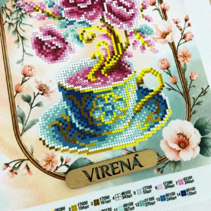 ТБ_А4Н_619 Virena Набір для вишивки бісером - Квіти у чашці 19х23,5 см (габардин)
