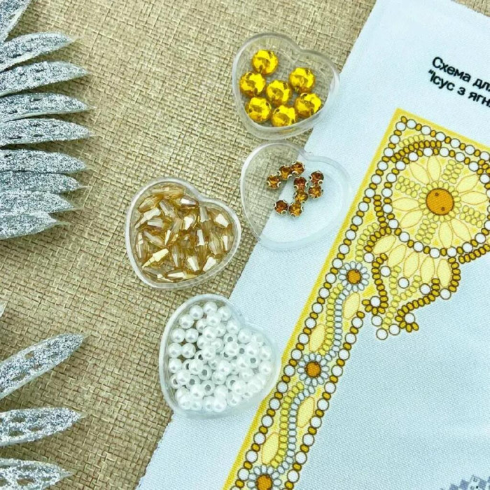 ТБ_А4Н_680 Virena Набір для вишивки бісером - Ісус з ягням в золоті 19х23,5 см (габардин)