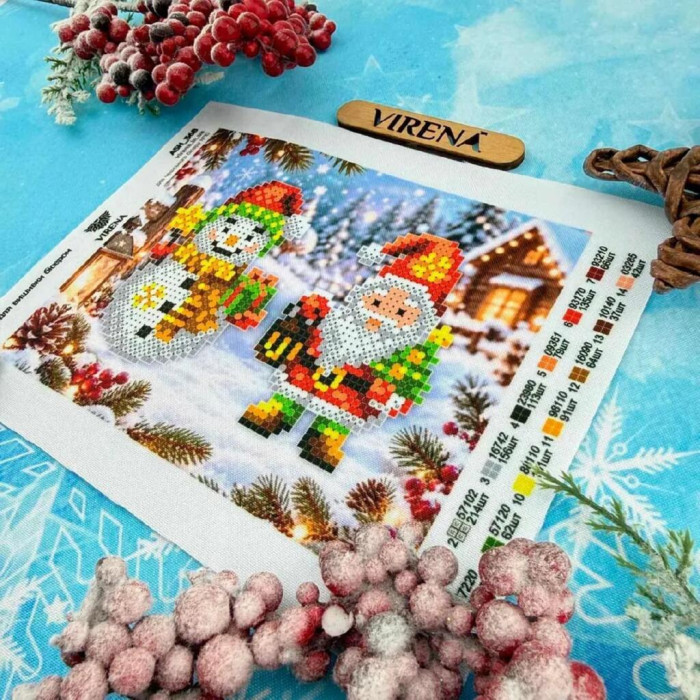 ТБ_А5Н_368 Virena Набір для вишивки бісером - Сніговик та Санта-Клаус, 15,3х11,5 см (габардин)
