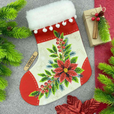 ТБ_ЧН_015 Virena Набір для вишивки бісером - Чобіток для подарунків святковий з різдвяною квіткою 25х32 см (габардин)