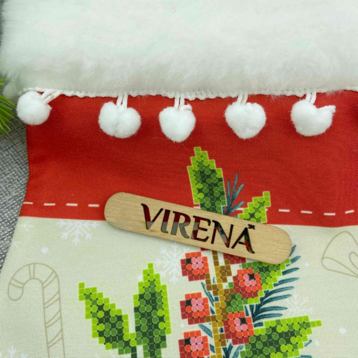 ТБ_ЧН_015 Virena Набір для вишивки бісером - Чобіток для подарунків святковий з різдвяною квіткою 25х32 см (габардин)