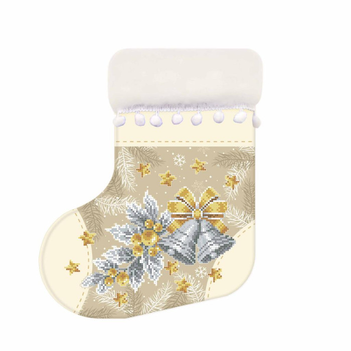 ТБ_ЧН_018 Virena Набір для вишивки бісером - Чобіток для подарунків святковий з дзвониками 25х32 см (габардин)