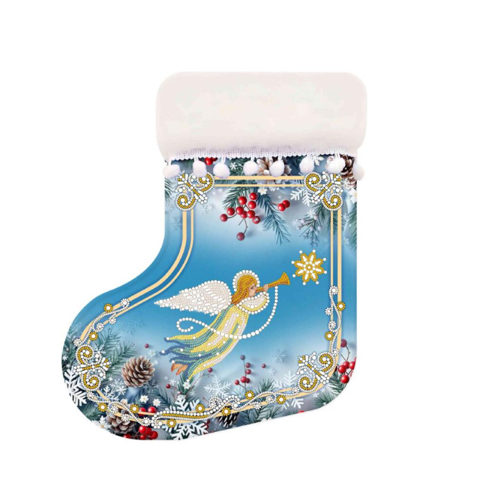 ТБ_ЧН_019 Virena Набір для вишивки бісером та бусинами - Чобіток для подарунків святковий янгол з зіркою 25х32 см (габардин)