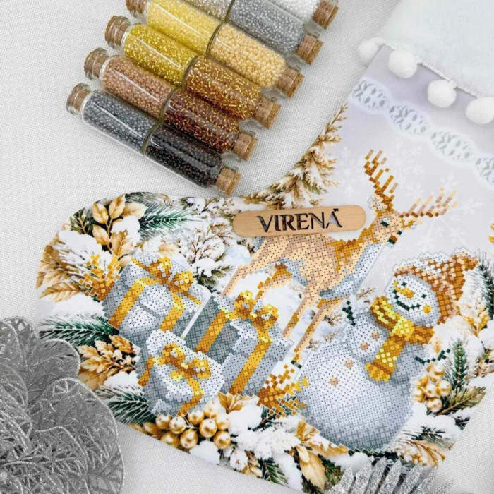 ТБ_ЧН_021 Virena Набір для вишивки бісером - Чобіток для подарунків святковий новорічний 25х32 см (габардин)
