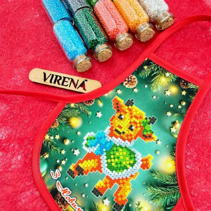 ТБ_ФПВ_055 Virena Набір для вишивки бісером - Фартух для пляшки символ року Козеня 16x13,5 см (габардин)