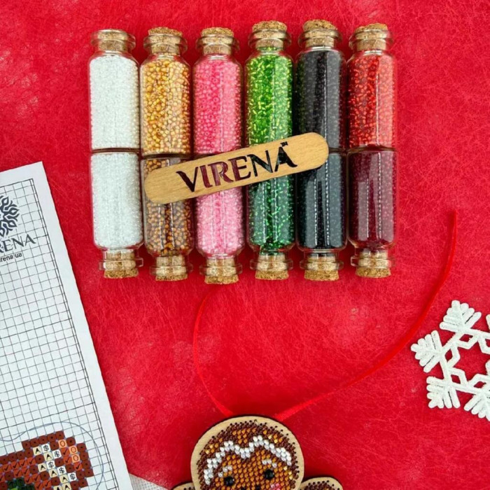 ТБ_ІДН_3Д_101 Virena Набір для вишивки бісером по дереву - Іграшка новорічна-магніт Імбирний чоловічок, 8х9,5х1,2 см