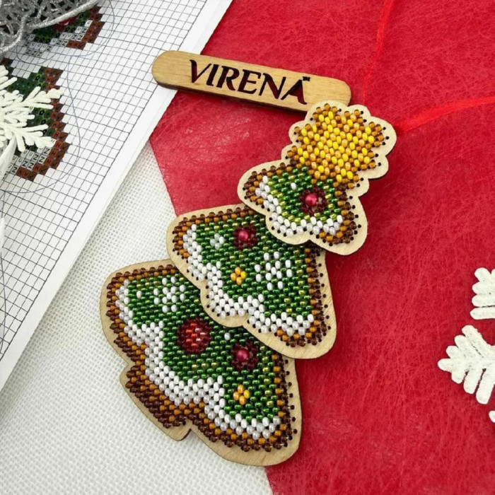 ТБ_ІДН_3Д_102 Virena Набір для вишивки бісером по дереву - Іграшка новорічна-магніт Ялинка, 8х11х1,2 см