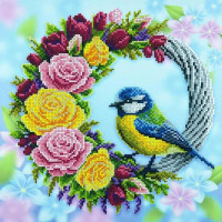 ТБ_КВ_3024 Virena Набір для вишивки бісером - Вінок з пташкою 29,5x29,5см (габардин)