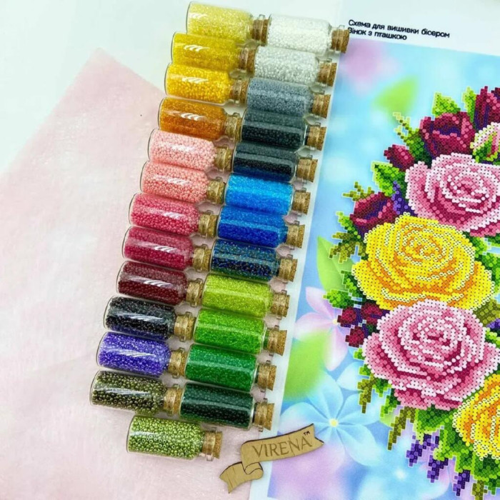 ТБ_КВ_3024 Virena Набір для вишивки бісером - Вінок з пташкою 29,5x29,5см (габардин)