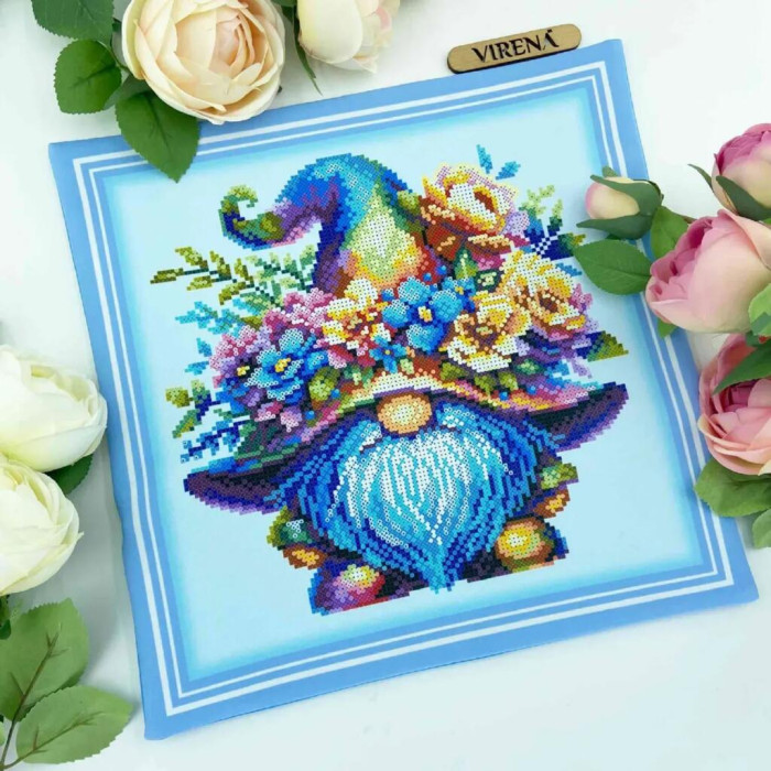 ТБ_НД_246 Virena Набір для вишивки бісером - Наволочка декоративна Гном з квітами 31x31 см (схема на габардині)