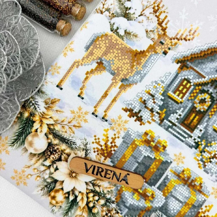ТБ_НД_253 Virena Набір для вишивки бісером - Наволочка декоративна Новорічна 31x31 см (схема на габардині)