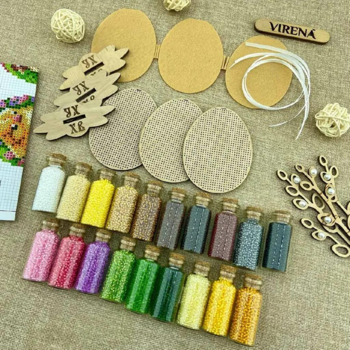 ТБ_НІП_401 Virena Набір для вишивки бісером по дереву - Великодні міні-іграшки 6,6x8,6 см (3шт)