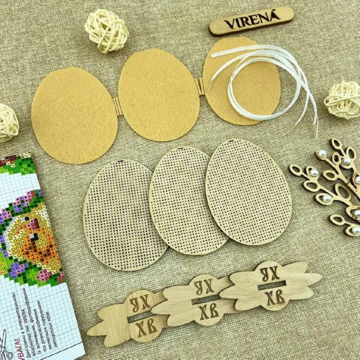 ТБ_НІП_401 Virena Набір для вишивки бісером по дереву - Великодні міні-іграшки 6,6x8,6 см (3шт)
