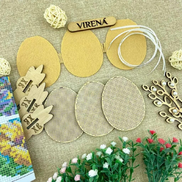 ТБ_НІП_402 Virena Набір для вишивки бісером по дереву - Великодні міні-іграшки 6,6x8,6 см (3шт)