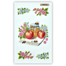 ТБ_РКВ_087 Рушник на кошик з яблуками, медом, квітами та бджолами, 33 х 51 см, великий. Virena. Набір для вишивки бісером