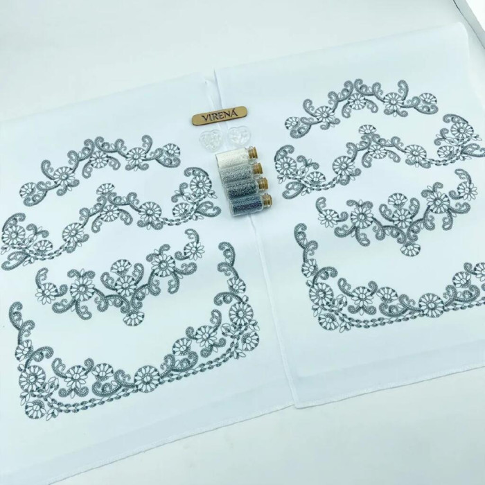 ТБ_РВВ_069 Virena Набір для вишивки бісером та бусинами - Рушник весільний великий в сріблі 35x190 (габардин) ТБ_РВВ_069 Virena Набір для вишивки бісером та бусинами - Рушник весільний великий в сріблі 35x190 (габардин)