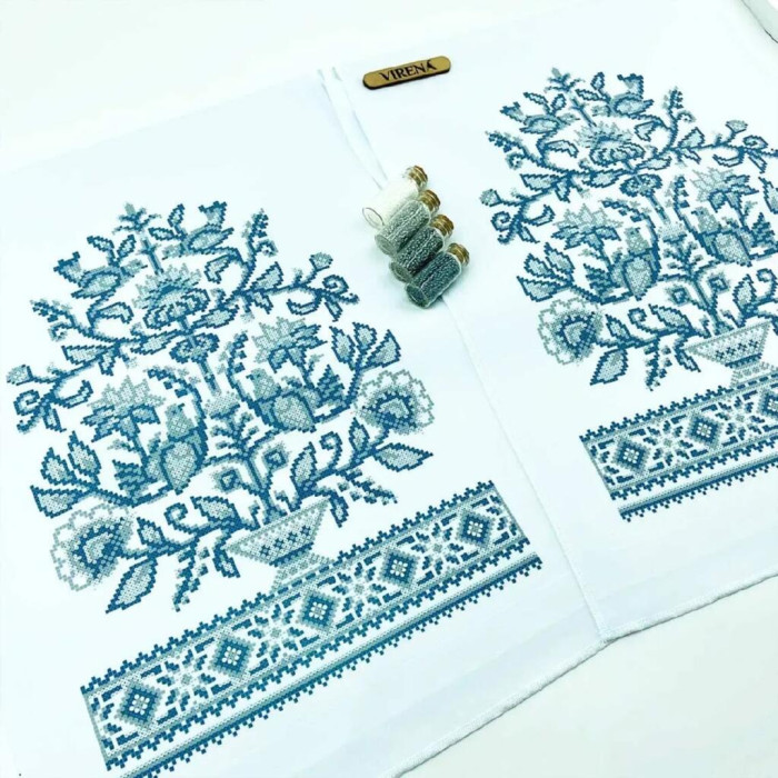 ТБ_РВВ_078 Virena Набір для вишивки бісером - Весільний рушник великий в сріблі, 35x190 см (габардин)