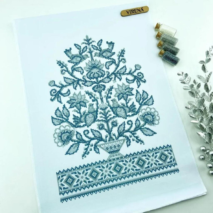 ТБ_РВВ_078 Virena Набір для вишивки бісером - Весільний рушник великий в сріблі, 35x190 см (габардин)