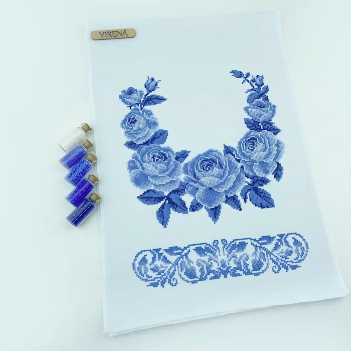 ТБ_РВВ_079 Virena Набір для вишивки бісером - Весільний рушник великий в сріблі, 35x190 см (габардин)
