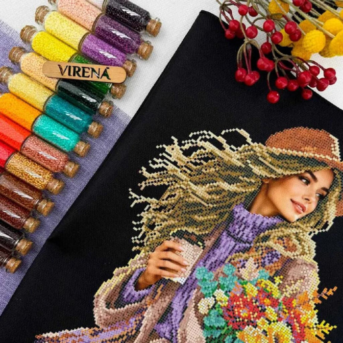 ТБ_Шоппер_755 Virena Набір для вишивки бісером - Дівчина з квітами, 39x32,5 см