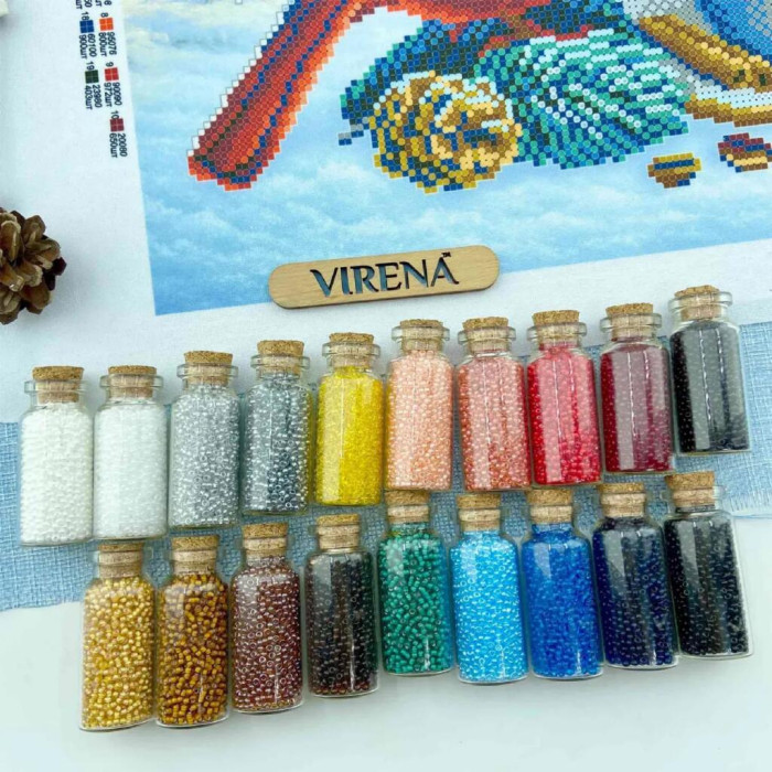 ТБ_Шоппер_814 Virena Набір для вишивки бісером - Сумка-шоппер Кардинал червоний з кавою 43x30 см (штучне хутро Teddy)