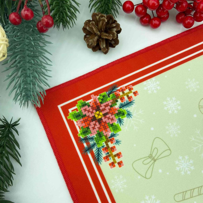 ТБ_СПВ_204 Virena Набір для вишивки бісером - Серветка різдвяна з різдвяними квітами 40x40 см (габардин)