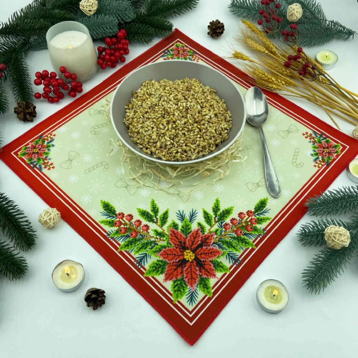 ТБ_СПВ_204 Virena Набір для вишивки бісером - Серветка різдвяна з різдвяними квітами 40x40 см (габардин)