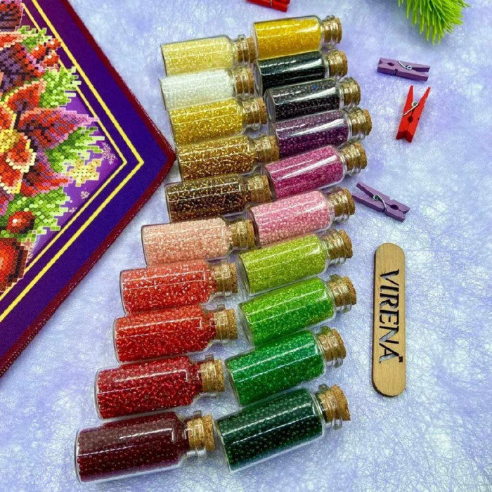 ТБ_СПВ_206 Virena Набір для вишивки бісером - Серветка різдвяна зі свічкою та різдвяними квітами 40x40 см (габардин)