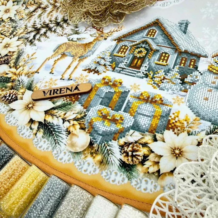 ТБ_СЯ_323 Virena Набір для вишивки бісером - Спідниця під ялинку Новорічна 71 см (схема на габардині)