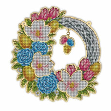 ТБ_Віночок_119 Virena Набір для вишивки бісером по дереву - Віночок настінний Великдень, 26x27 см