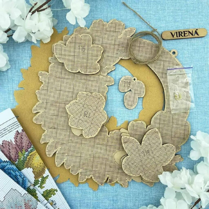 ТБ_Віночок_119 Virena Набір для вишивки бісером по дереву - Віночок настінний Великдень, 26x27 см