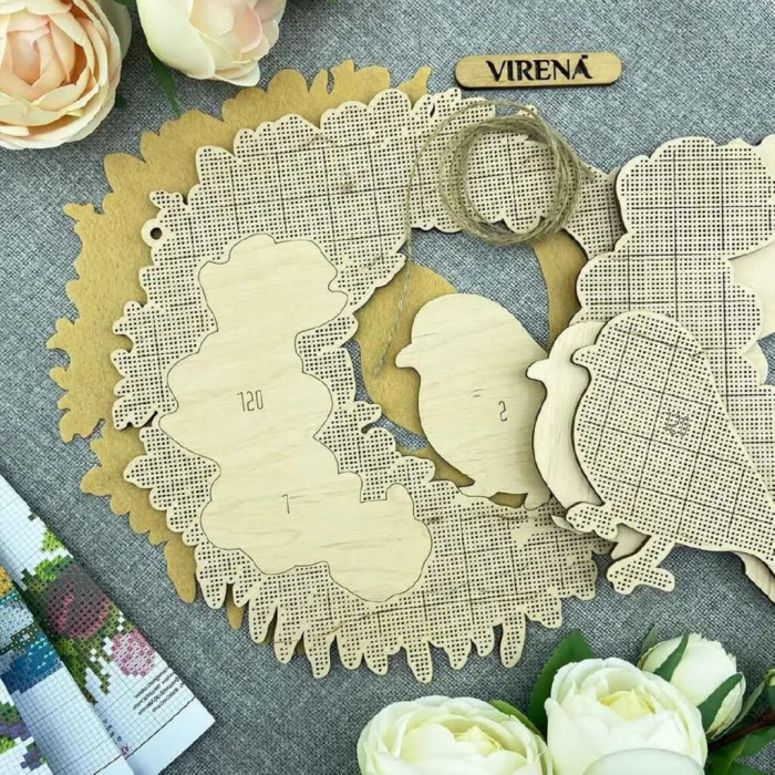 ТБ_Віночок_120 Virena Набір для вишивки бісером по дереву - Віночок настінний Синичка, 26x26 см