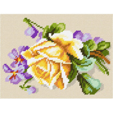 TD36 Троянда з фіалками, К. Кляйн, 22х30 см. Quick Tapestry. Набір для вишивки пряжею гобеленовим стібком по канві з малюнком