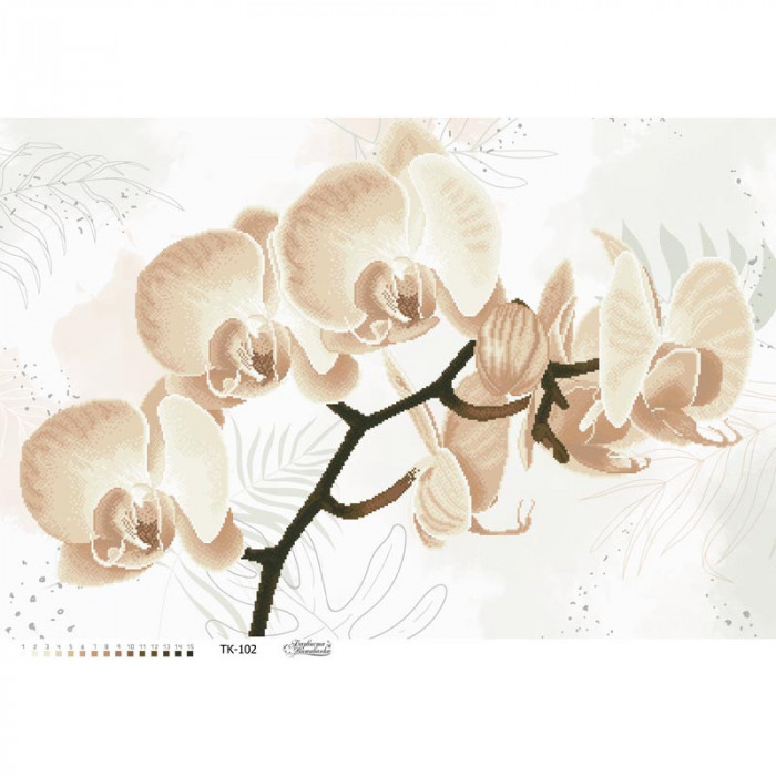 ТК102ан8658 Хрупкая бежевая орхидея на атласе. Барвиста вишиванка. Схема для вышивки бисером