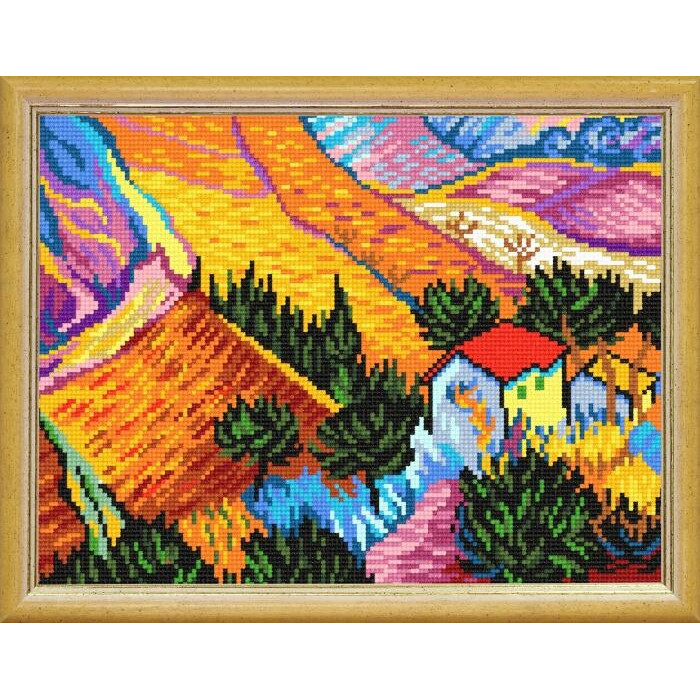 TL46 Пейзаж з будинком В. ван Гог. Quick Tapestry. Набір для вишивки пряжею гобеленовим стібком по канві з малюнком