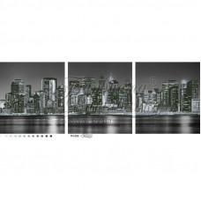 ТМ009ан9636k Триптих «Місто, яке ніколи не спить» (чорно-біле), на атласі. Барвиста вишиванка. Набір для вишивки бісером