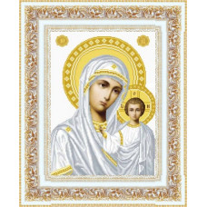 ТО045ан3243k Казанська Ікона Божої Матері, на атласі. Барвиста вишиванка. Набір для вишивки бісером